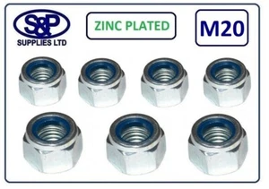 M20 / 20mm / 20MM TUERCAS HEXAGONALES NYLOC CHAPADAS EN ZINC - INSERTO DE NAILON TUERCA DE BLOQUEO BZP - Imagen 1 de 2