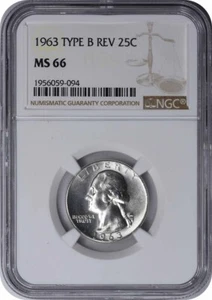 1963 Washington Silver Quarter Type B Reverse FS-901 MS66 NGC - Picture 1 of 2