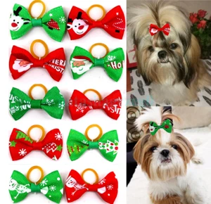 AU Christmas Dog Hair Bows Rubber Band Xmas Pet Cat Grooming Topknot Bow 50pcs - Picture 1 of 6