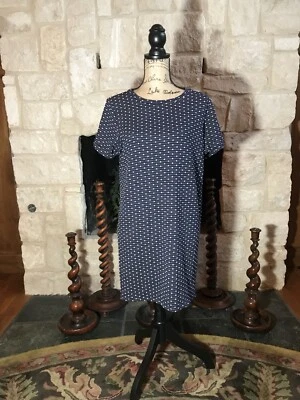 Everly Nordstrom Vestido Clásico Punto Suizo Blanco Azul Marino Cómodo S M 40” Foto 1 de 4