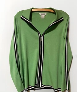 Cárdigan exclusivo Misook para mujer talla M tejido verde con cremallera con ribete blanco y negro - Imagen 1 de 3
