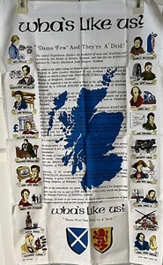 Toalla de té escocesa, "Wha's Like Us", famosos escoceses exhibidos. Glen Appin. Vintage - Imagen 1 de 7