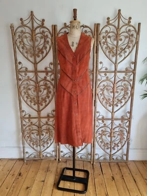 Vintage rust suede leather 60s 70s tunic long dress waistcoat  M - Image 1 of 4