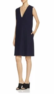 $238 Eileen Fisher Midnight Washable Stretch Crepe Deep V-Neck Dress XS/TP - Picture 1 of 7