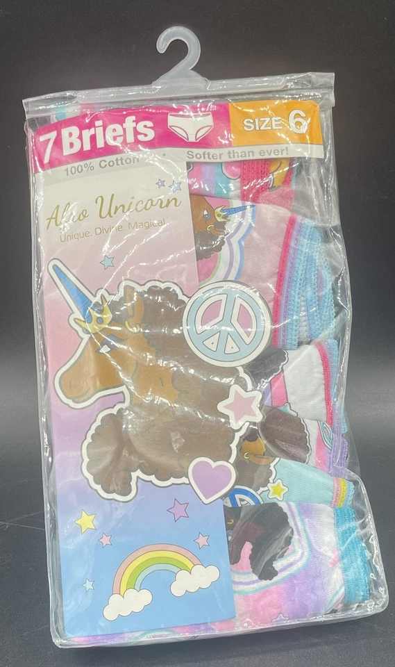 Afro Unicorn Girls' 100% Cotton Underwear, Size 6, 7-Pack Ethnic Black - Image 1 of 1