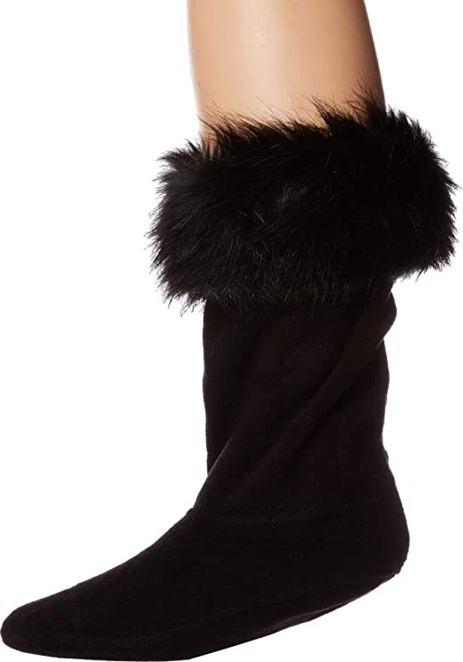 Hunter 1018 Big Girls Black Faux-fur Cuff Boot Socks US Size M (11-13)