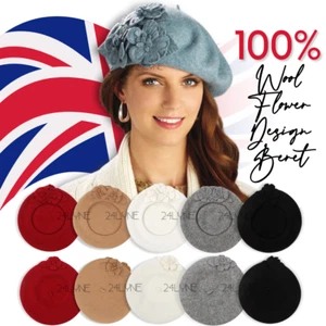Classic NEW Ladies Flowers Chic French Artist Style Beret Beanie Autumn Wool Hat - Picture 1 of 9