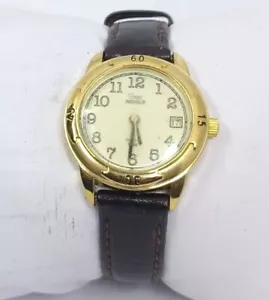 Women Vintage Timex Watch Easy Reader Indiglo Brown Band Gold Case Beige Face - Picture 1 of 5