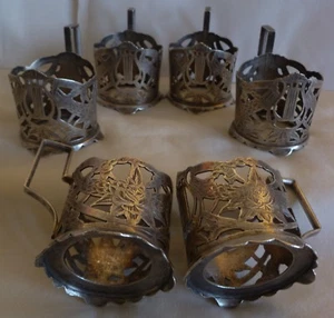 6 ANTIQUE PERSIAN 84 SILVER CUP GLASS HOLDERS 388 grams ROSE, HARP, HAND SAWED - Picture 1 of 12