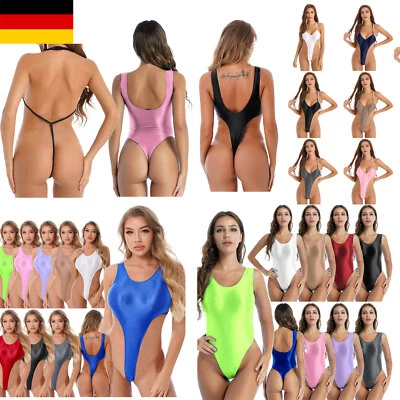 Damen Glänzend Bikini Thong High Cut String Badeanzug Schwimmanzug Stringbody  - Bild 1 von 2