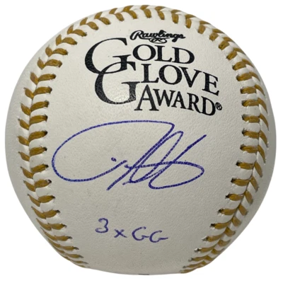 Guante de béisbol de oro firmado por Derrek Lee Rawlings con 3x GG Beckett Witness certificado de autenticidad BAS Foto 1 de 2