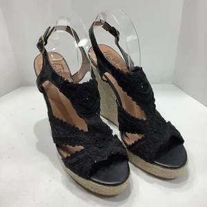 Lucky Brand Black & Tan Lace Ridgeview Rope Wedges, Womens Size 10M, New - Picture 1 of 6