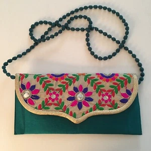 Silk Clutch Bag With Vivid Embroidery & Hidden Strap - Picture 1 of 7
