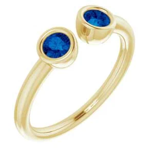 Anillo de dos piedras de zafiro azul amarillo de 14 K cultivado en laboratorio - Imagen 1 de 5