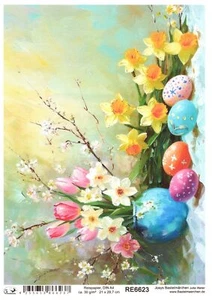 Reispapier A4 Strohseide Decoupage Ostern bunte Ostereier Blumen RE6623 - Bild 1 von 1