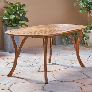 70"Oval Patio Dining Table Wood Outdoor Furniture for Backyard Porch Deck Garden - Picture 1 of 12