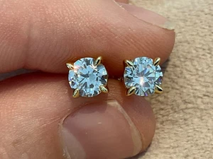 1.5 Carat Lab Created Diamond Solitaire Stud Earrings 14k Yellow Gold Plated 925 - Picture 1 of 5