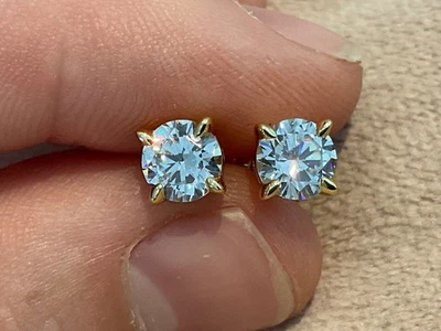 1.5 Carat Lab Created Diamond Solitaire Stud Earrings 14k Yellow Gold Plated 925 - Image 1 of 4