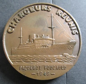 1948 French Shipping Line Chargeurs Reunis Paquebot Foucauld 50mm Bronze Medal - Picture 1 of 3