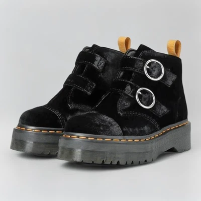 Botas de plataforma Dr Martens Vegan Devon de terciopelo negro con doble hebilla para mujer talla 7  Foto 1 de 4