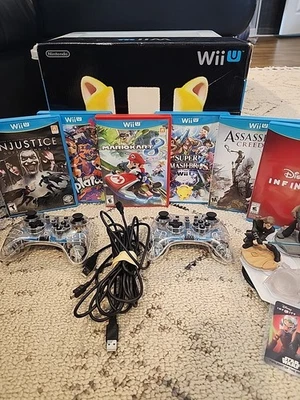 wii u console bundle with games.  Mario Cart 8, Super Smash Bros, Splatoon + - Image 1 of 4