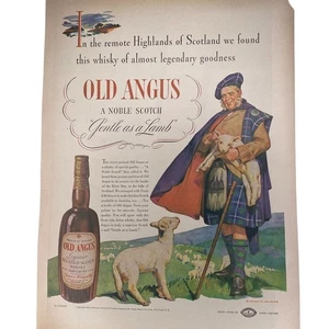 Authentic Classic OLD ANGUS Whiskey Ad Scottish Man Bottle Glass 1938 Print USA - Picture 1 of 3