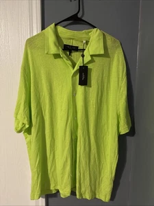 $195 Rag & Bone Linen Cotton Blend Button Up Men’s Shirt Sz XL Neon Green - Picture 1 of 4