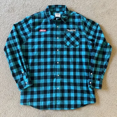 Makita XGT Plaid Flannel L/S Shirt 2XL Black Green Mechanic Tools Logo Tradie - Image 1 of 4
