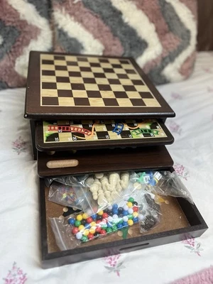 Brand New Deluxe Wooden Games House gift box 10 in 1 Board Game Set - Image 1 of 4