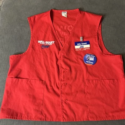 Vintage Walmart Red Greeter Vest How May I Help You Y2K With NAME TAG JOE & PIN - Image 1 of 4