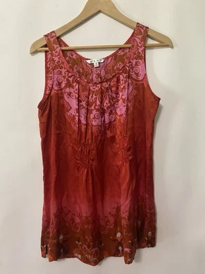 CAbi Romantic True Love 100% Silk Top #672 Mixed Print  Pink Red Size M - Image 1 of 4