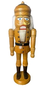 Vintage Erzgebirge King Soldier Natural Wood GDR German Nutcracker 15” - Picture 1 of 7