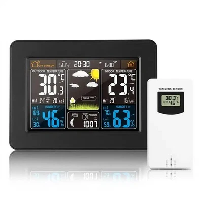 Indoor Outdoor Weather Station with LCD Display Clock Calendar Thermometer - Image 1 of 4