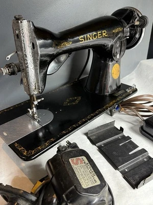 Singer Black Gold Sewing Machine Vintage USA 125255 With Accessories Simanco USA - Image 1 of 4