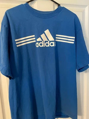 ADIDAS-T-Shirt-Size L-Large-Tee-Blue/White-3 Stripes Logo-Adult-Licensed-New - Image 1 of 2