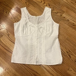 Womens Large White Cotton Eyelet Embroidered Boho Cottage Tank Top Peasant - Picture 1 of 7