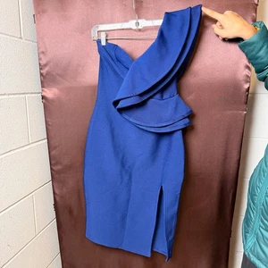 Vestido para mujer UONBOX azul marino con un hombro sin mangas con vendaje dividido lateral - Imagen 1 de 12