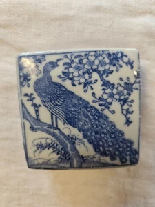 Antike Arita Porzellan Schnupftabakdose blauer Pfau 19. Jahrhundert - Bild 1 von 3