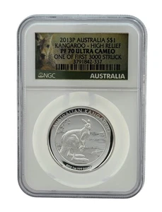 2013 P Australia $1 Kangaroo High Relief NGC PF70 Ultra Cameo FirstStrike Silver - Picture 1 of 3