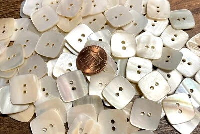 6 Fabulous Iridescent Cream Square River Pearl MOP Buttons 17mm 11/16" 12751 - Image 1 of 4