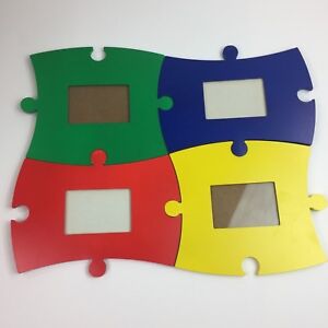 Interlocking Puzzle Picture Frames Set 4 Red Blue Yellow Green Hold 3 X 4.5" Pic
