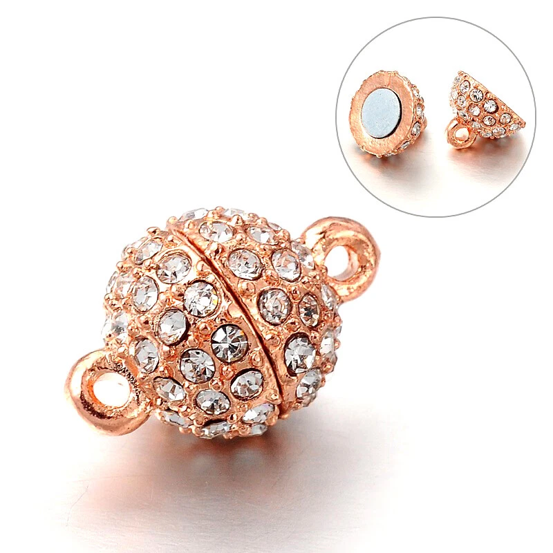 2 Set Round Alloy Rhinestone Magnetic Clasps Rose Gold 16x10mm Hole: 1mm - Image 1 of 1