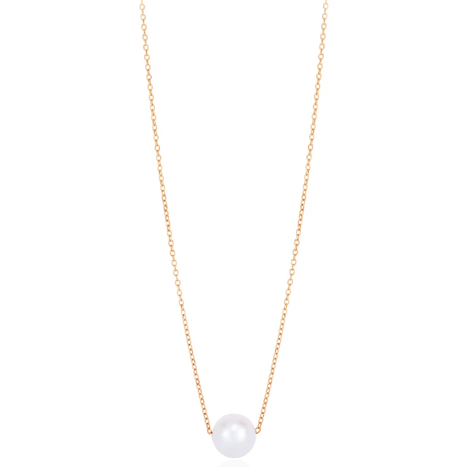 Collar solitario de perlas cultivadas de oro amarillo de 14K rosa blanca de 7 mm 16"-18" ajuste. Foto 1 de 4