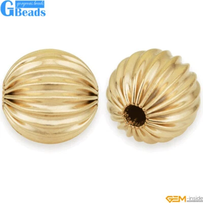 100Pcs Hypoallergenic Corrugated 14K Yellow Gold Filled Beads For Jewelry Making - Image 1 of 4