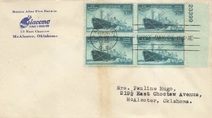 939 3c U.S. MERCHANT MARINE - Commercial cornercard - Plate block of 4 - Picture 1 of 1