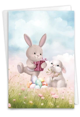 Easter Greeting Card w/ envelope  -  Fluffy Bunnies - Pair - Image 1 of 4