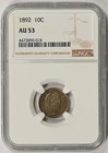 1892 Barber Dime Silver 10C Au 53 Ngc