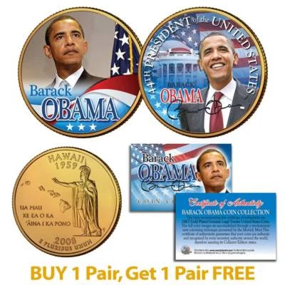 BARACK OBAMA 44th President Hawaii State Quarter 2-Coin Set 24K Gold Plated BOGO - Image 1 of 3