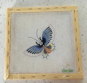 REDUCED! VTG Colorful Moth Hand Painted Needlepoint Canvas 18 Mesh by dede - Picture 1 of 2