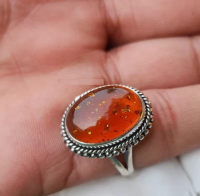Anillo de piedras preciosas ámbar hecho a mano de plata de ley 925 anillo de fiesta todas las tallas R452 Foto 1 de 3
